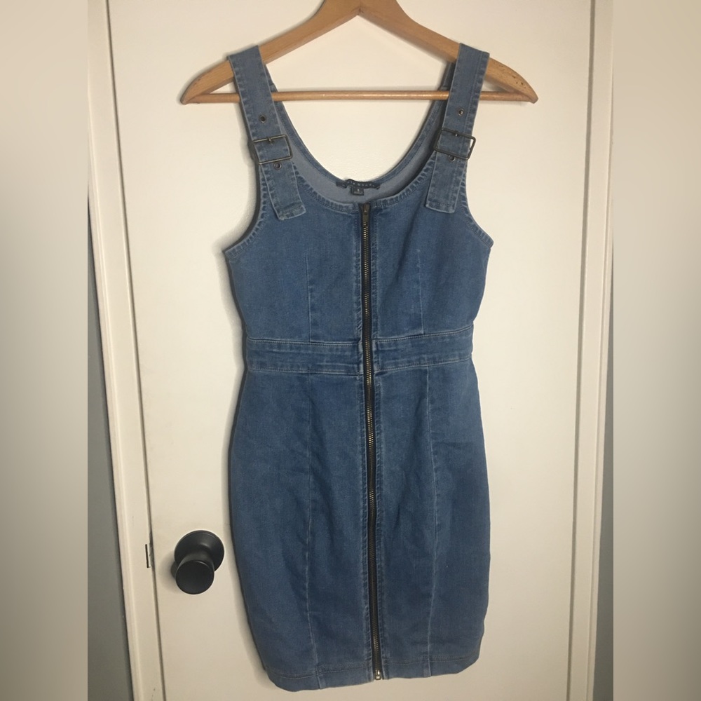 Denim Buckle Zipper Dress